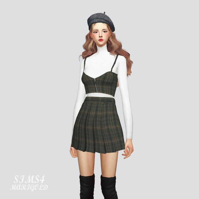 Sims 4 Zipper Crop Top With Pleats Skirt at Marigold