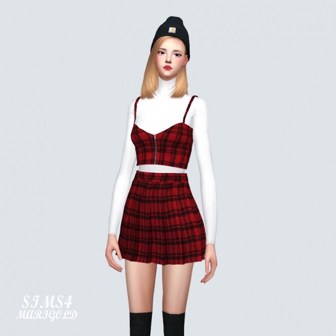 Sims 4 Zipper Crop Top With Pleats Skirt at Marigold
