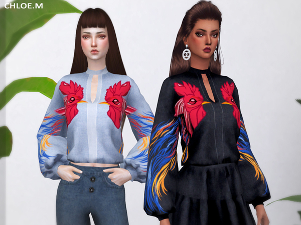 Sims 4 Printed Blouse by ChloeMMM at TSR