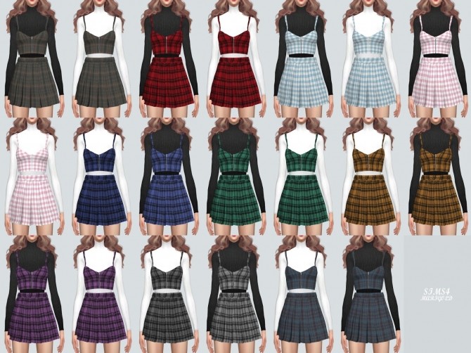 Zipper Crop Top With Pleats Skirt at Marigold » Sims 4 Updates