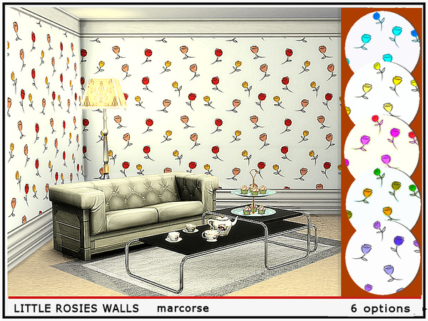 Sims 4 Little Rosies Walls by marcorse at TSR