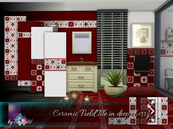 Sims 4 Ceramic Field Tile in deep cherry by emerald at TSR
