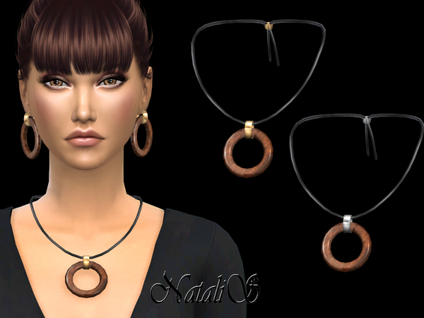 Sims 4 Wood hoop pendant necklace by NataliS at TSR