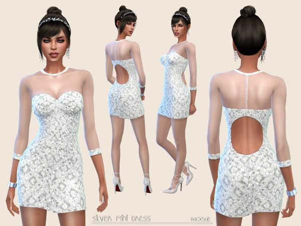Sims 4 Silver Mini Dress by Paogae at TSR