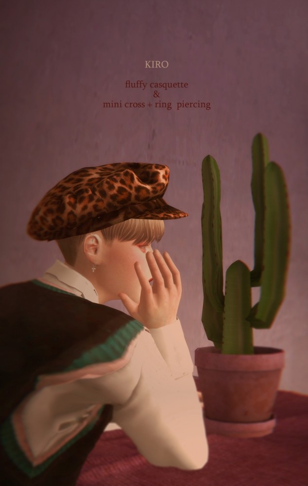 Sims 4 Fluffy casquette & mini cross + ring piercing at Kiro