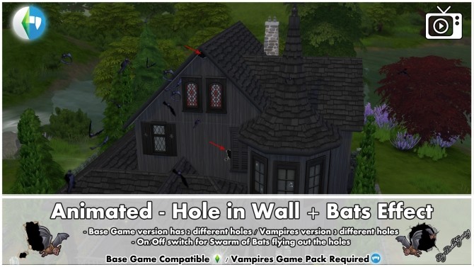 Sims 4 Animated Hole in Wall + Bats Effect by Bakie at Mod The Sims
