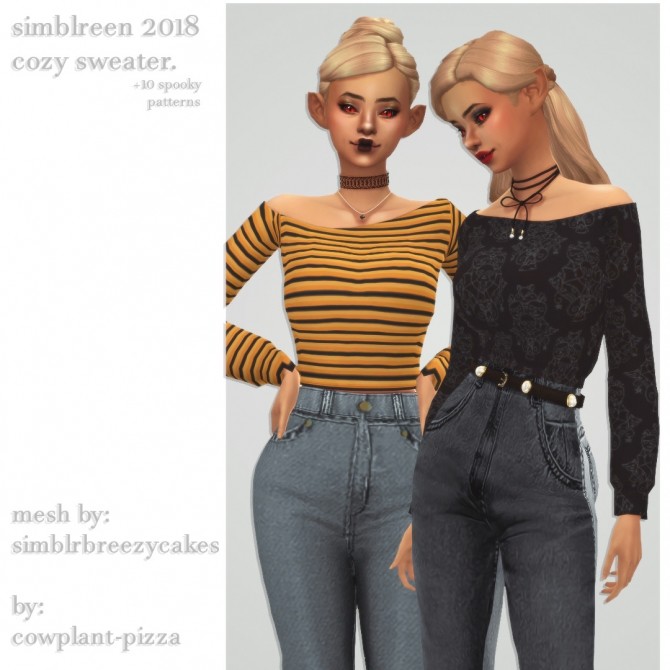 Sims 4 Simblrbreezycakes‘ cozy sweater recolours at cowplant pizza