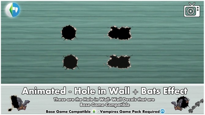 Sims 4 Animated Hole in Wall + Bats Effect by Bakie at Mod The Sims