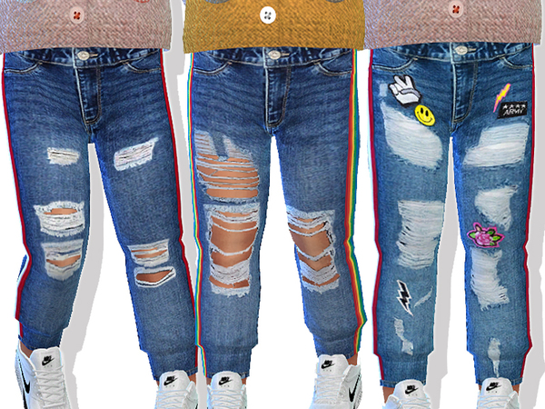 Sims 4 Denim Ripped Jeans with Stripes For Toddler by Pinkzombiecupcakes at TSR