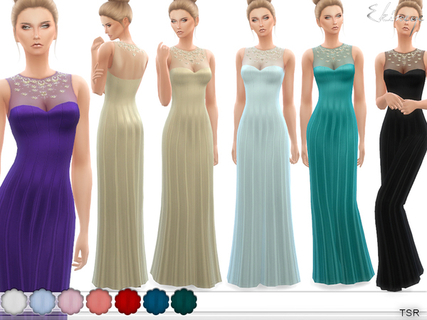 Sims 4 Jewel Neck Long Dress by ekinege at TSR