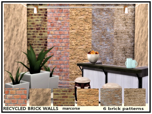 Sims 4 Recycled Brick Walls by marcorse at TSR