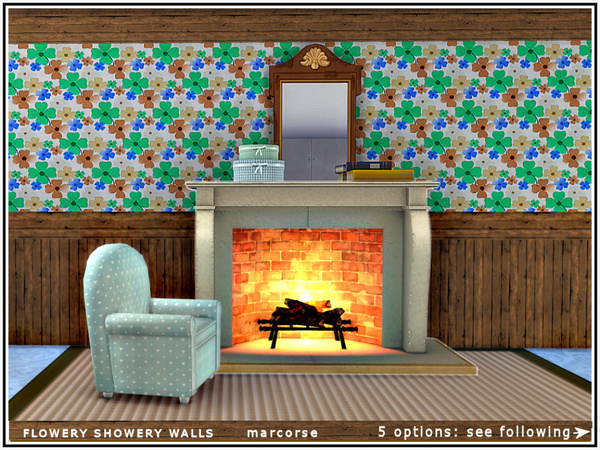 Sims 4 Flowery Showery Walls by marcorse at TSR