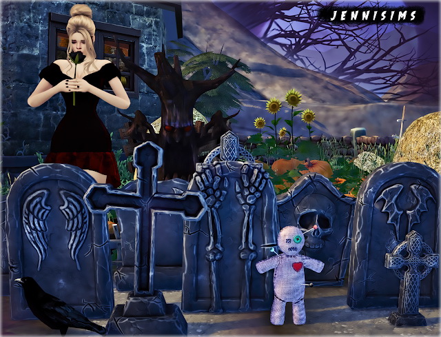 Sims 4 Salem Cemetery (9 Items, Cross, Voodoo Doll, Tombs) at Jenni Sims