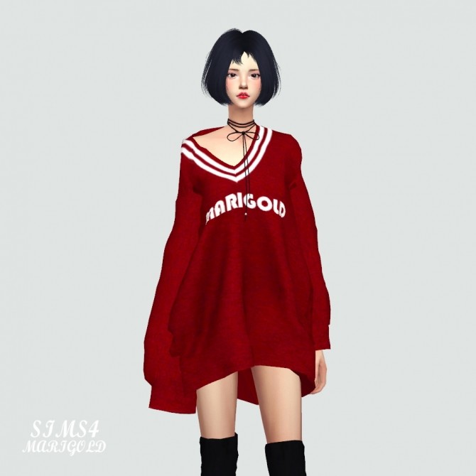 Sims 4 V Neck Long Sweatshirt at Marigold