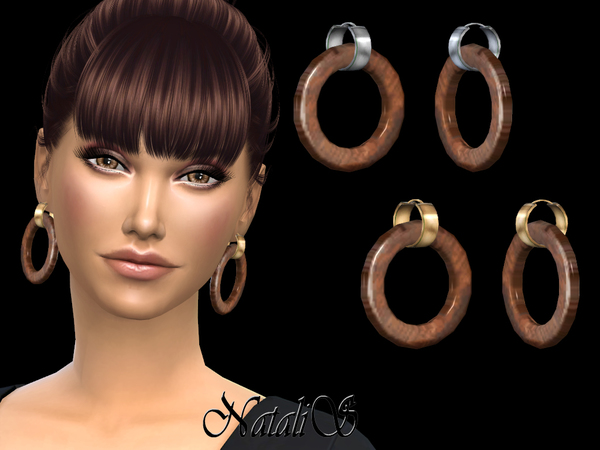Sims 4 Wood hoop earrings by NataliS at TSR