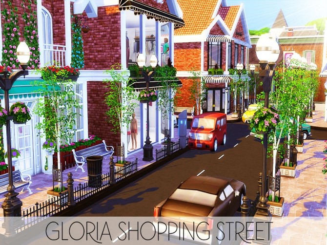 Sims 4 Gloria Shopping Street (NO CC) at MSQ Sims