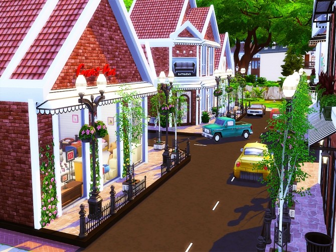 Sims 4 Gloria Shopping Street (NO CC) at MSQ Sims