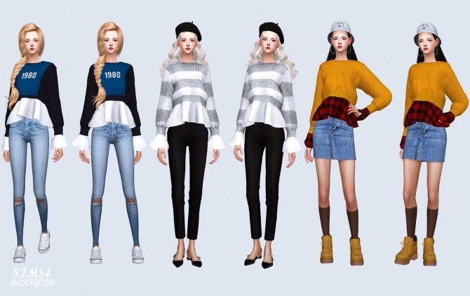 Sims 4 Flare Blouse With Crop Sweatshirt at Marigold