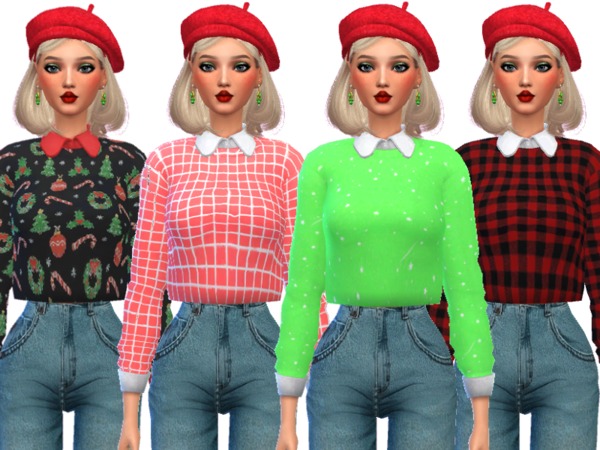 Sims 4 Fun Collared Christmas Sweaters by Wicked Kittie at TSR