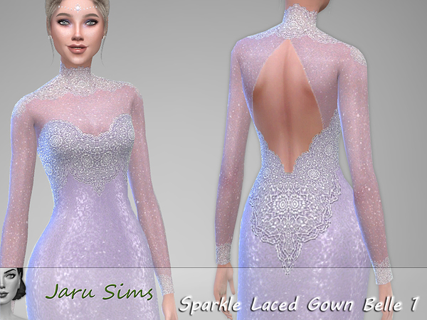 Sims 4 Sparkle Laced Gown Belle 1 by Jaru Sims at Tukete