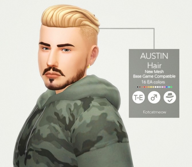 Sims 4 Austin hair for males at KotCatMeow