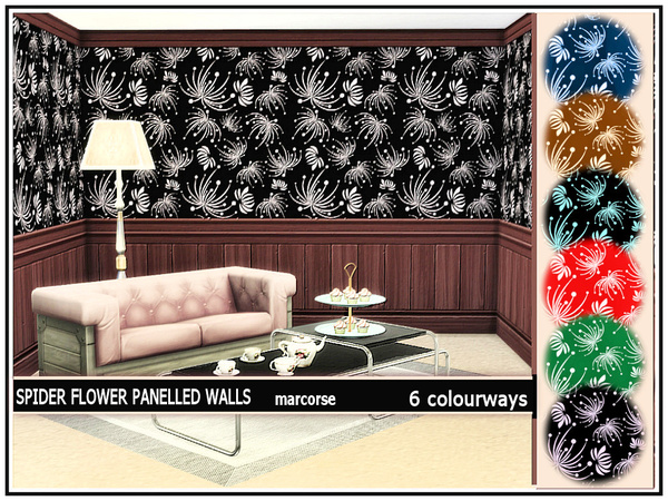 Sims 4 Spider Flower Panelled Walls by marcorse at TSR