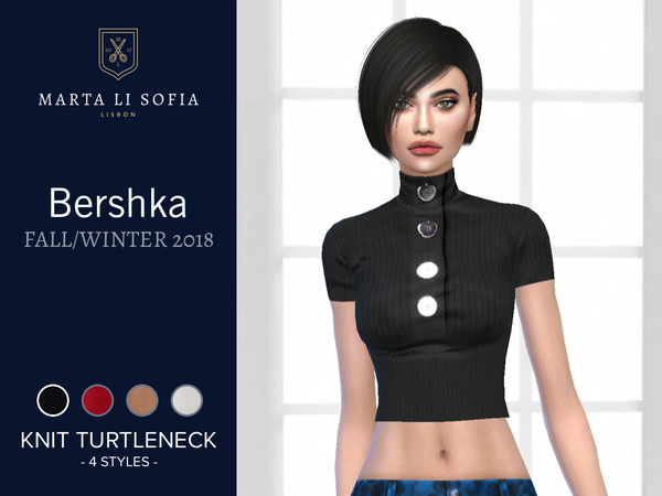 Sims 4 Knit turtleneck top with buttons by martalisofia at TSR