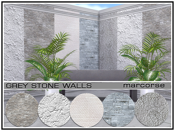 Sims 4 Grey Stone Walls by marcorse at TSR