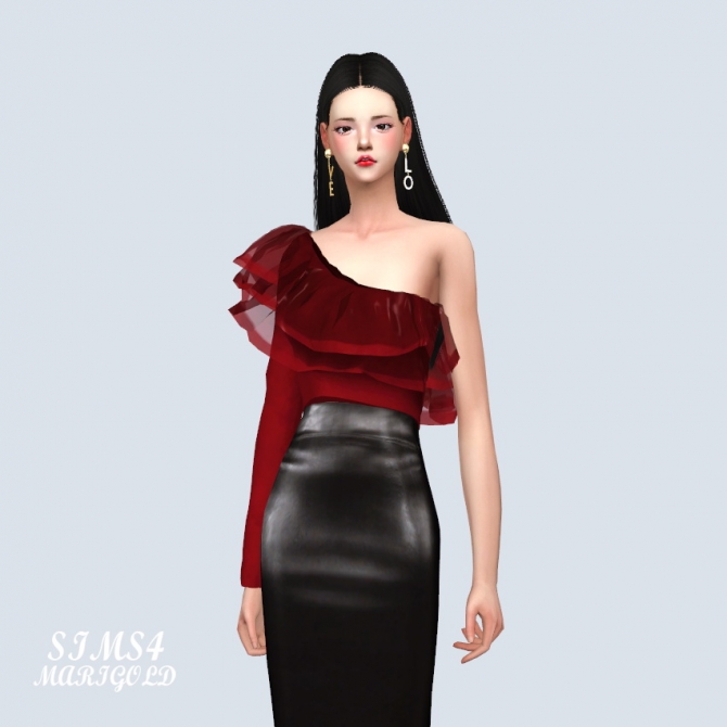 Sims 4 Ruffle Top Ruffle Off-shoulder Top at Marigold » Sims 4 Updates