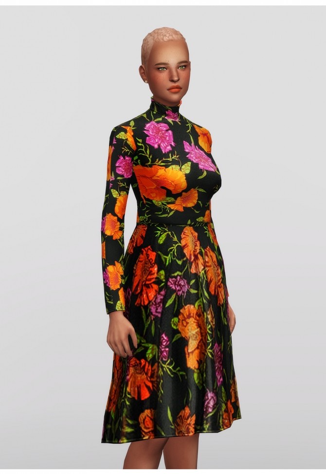 Sims 4 Skater Embellished Floral Print Dress at Rusty Nail