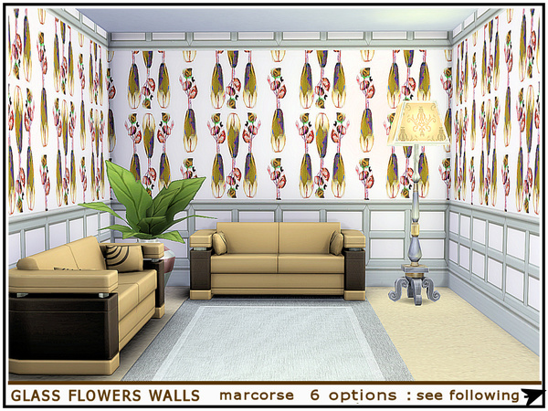 Sims 4 Glass Flowers Walls by marcorse at TSR