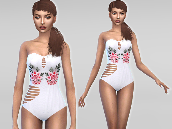 Sims 4 White Floral Swimsuit by Puresim at TSR