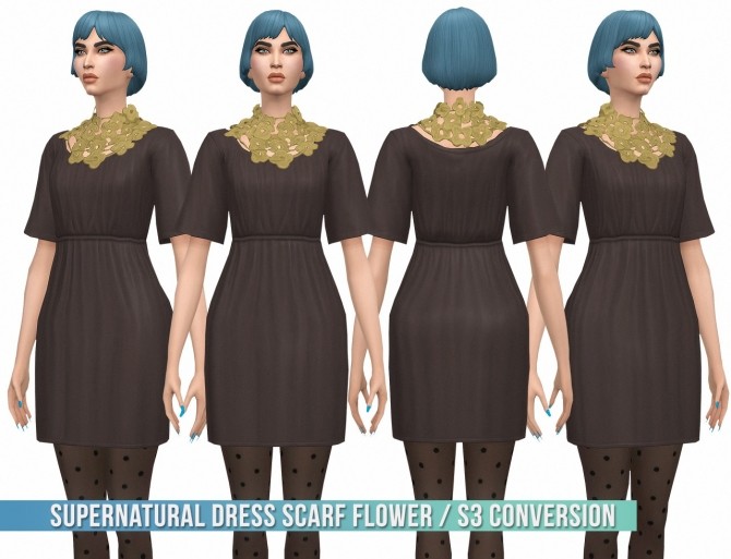 Sims 4 Supernatural Dress Scarf Flower S3 Conversion & SP03 Bob Straight Bangs Edit v2 at Busted Pixels