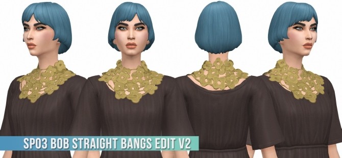 Sims 4 Supernatural Dress Scarf Flower S3 Conversion & SP03 Bob Straight Bangs Edit v2 at Busted Pixels