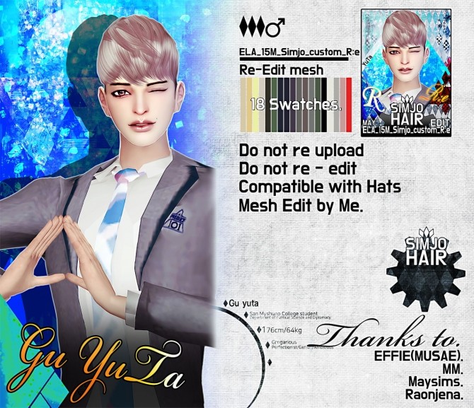 Sims 4 ELA(May) 15M custom hair edit at Kim Simjo