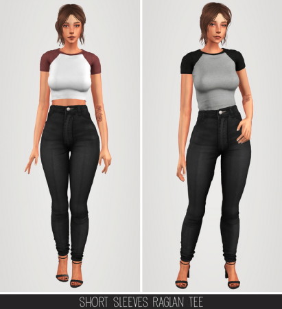 Short sleeve raglan tee & High waist jeans at Elliesimple » Sims 4 Updates