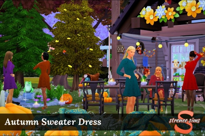 Sims 4 Autumn Sweater Dress at Strenee Sims
