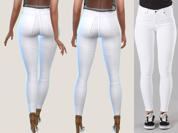Sims 4 Bianca White Denim Jeans by Pinkzombiecupcakes at TSR