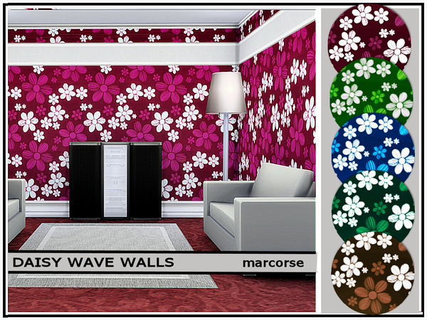 Sims 4 Daisy Wave Walls by marcorse at TSR
