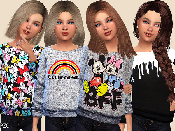 Sims 4 Girls Sweatshirts Collection 02 by Pinkzombiecupcakes at TSR
