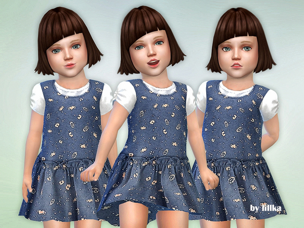Sims 4 Blue Printed Dress by lillka at TSR