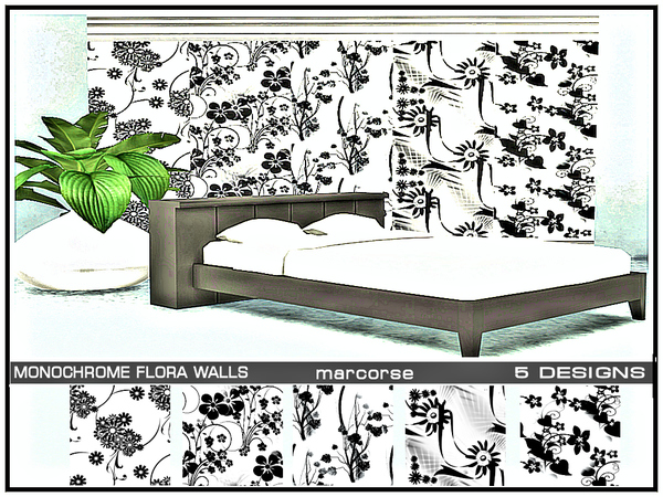Sims 4 Monochrome Flora Walls by marcorse at TSR