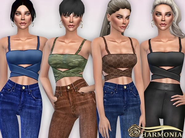 Sims 4 Criss Cross Front Crop Top by Harmonia at TSR