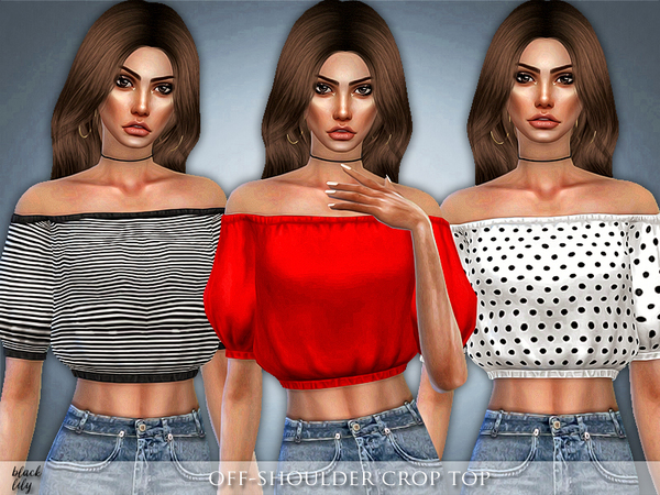 Sims 4 Off Shoulder Crop Top by Black Lily at TSR