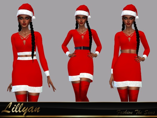 Sims 4 Christmas dress Caroliny by LYLLYAN at TSR