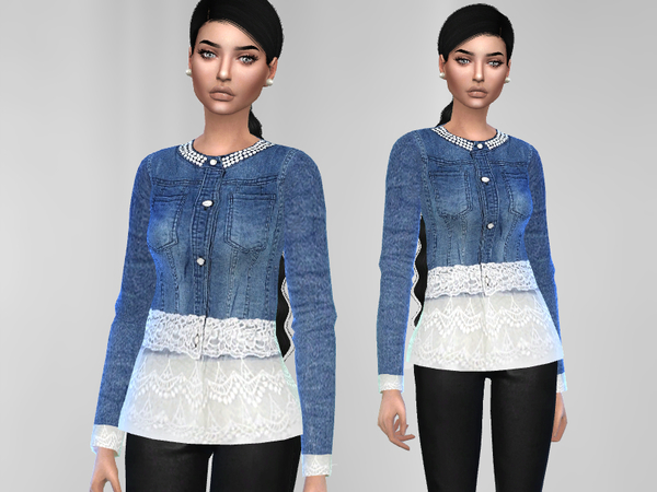 Sims 4 Denim Lace Top by Puresim at TSR