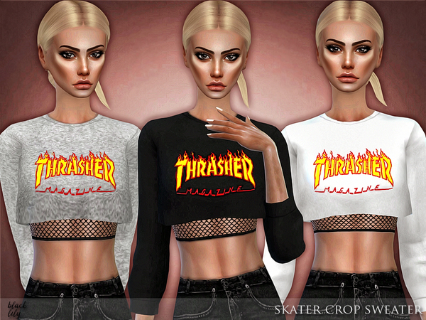 Sims 4 Skater Crop Sweater by Black Lily at TSR