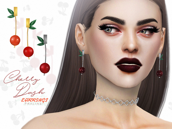 Sims 4 Cherry Dash Earrings by Pralinesims at TSR