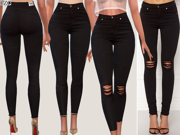 Sims 4 Black Denim Jeans by Pinkzombiecupcakes at TSR