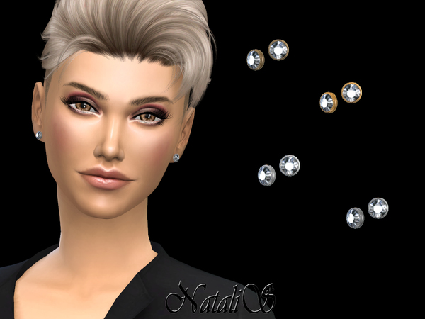 Sims 4 Round crystal stud earrings by NataliS at TSR